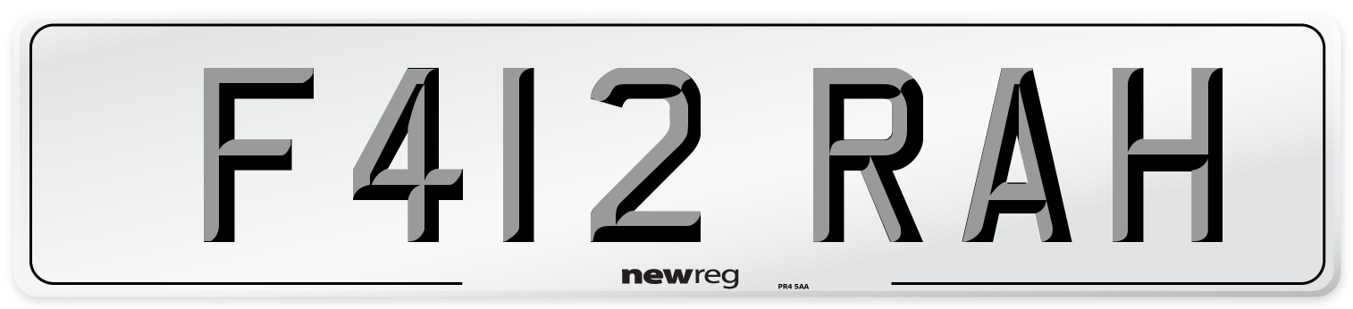 F412 RAH Number Plate from New Reg